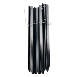 Black metal star pickets bundled together