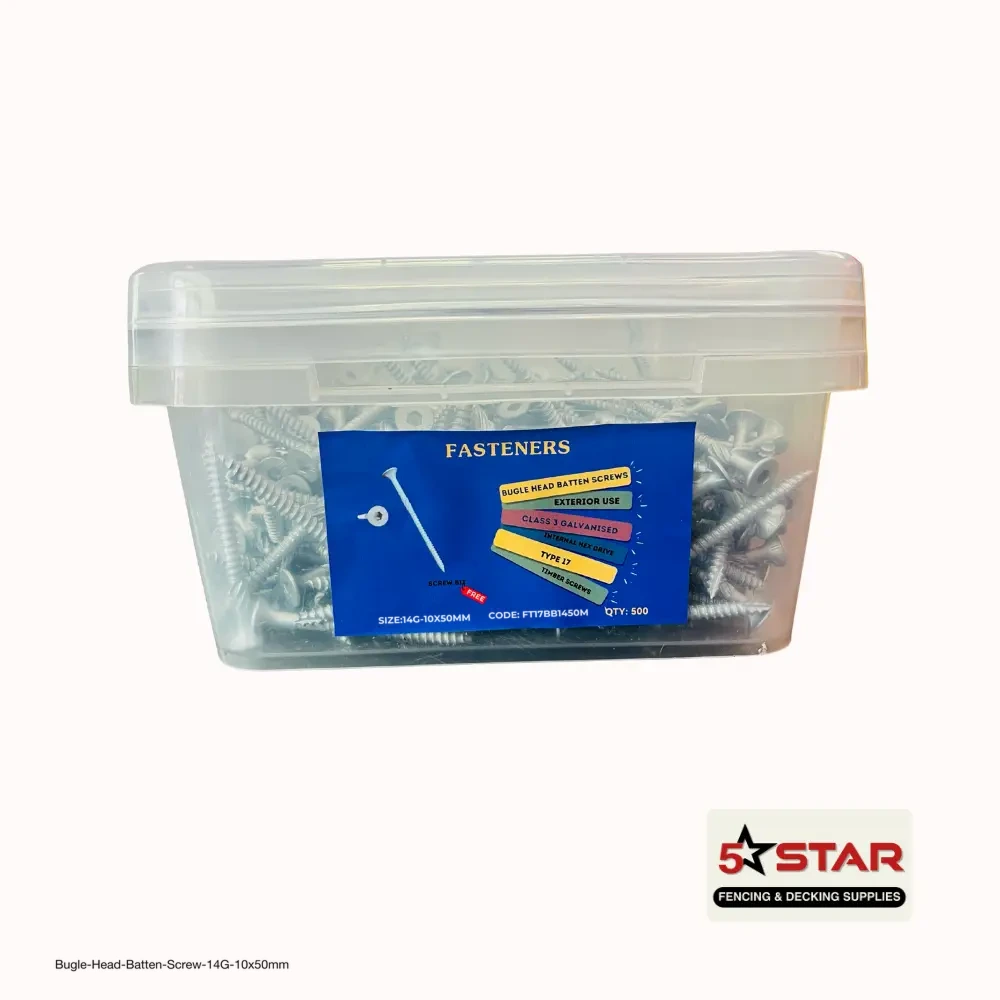 Bugle head batten screws 14G-10 x 50mm galvanised, box of 500 pcs – 5Star Fencing & Decking Supplies Melbourne